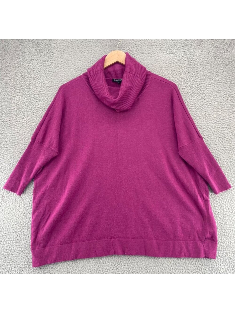 Eileen Fisher Sweater Womens Small Purple Merino Wool Knit Cowl Neck 3/4 Sleeve